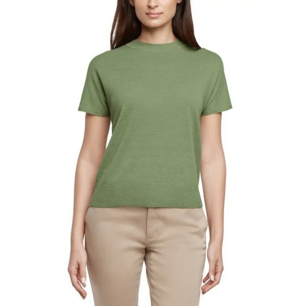 Banana Republic Womens Sage Green Short Sleeve Crew Neck Knit Sweater Top XL NEW